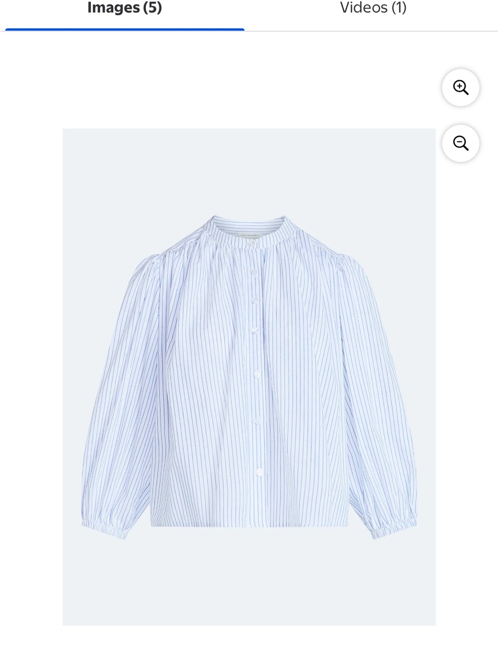 Striped Light Blue Button-Front Blouse with Band Collar